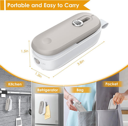 Mini Bag Sealer, 2 in 1 Bag Sealer Heat Seal with Cutter and with Lanyard, Mini Bag Resealer Machine for Plastic Bags Snack Bags Food Storage (Batteries Included)