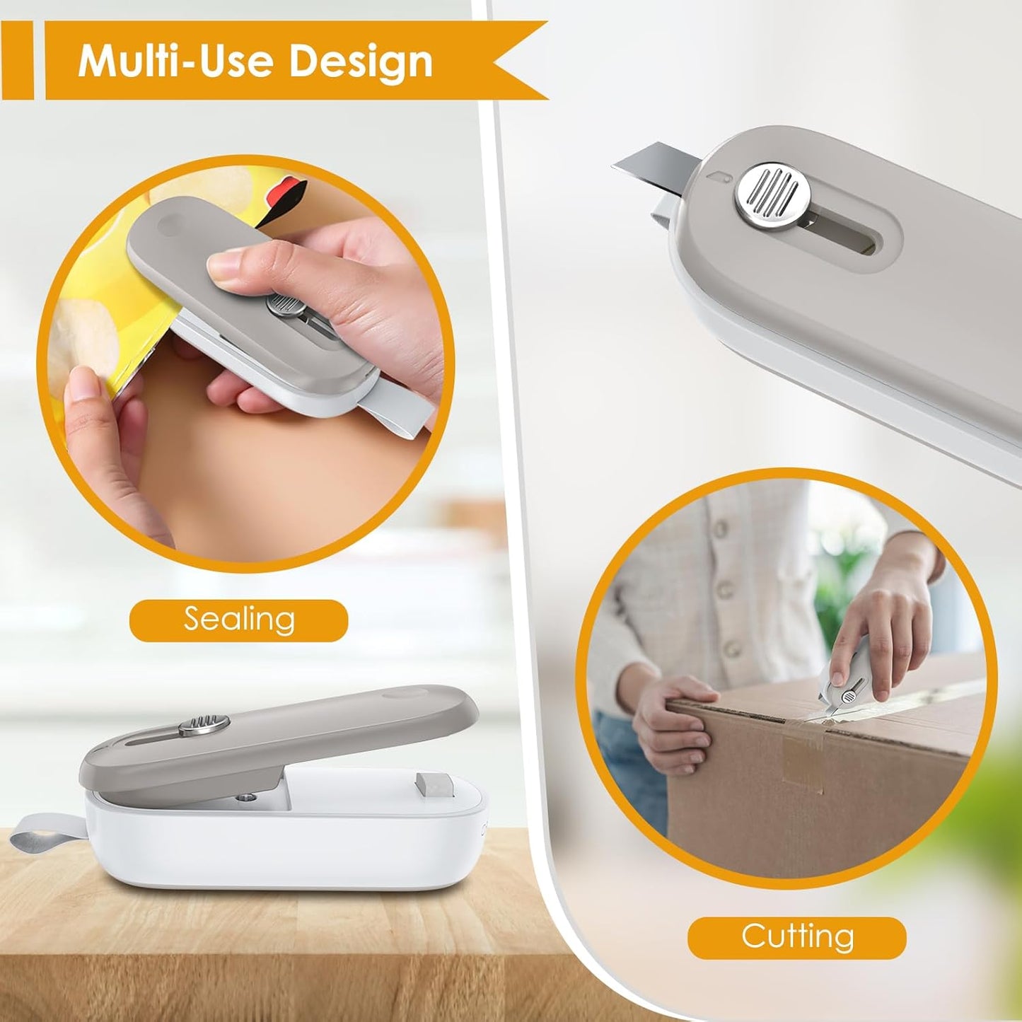 Mini Bag Sealer, 2 in 1 Bag Sealer Heat Seal with Cutter and with Lanyard, Mini Bag Resealer Machine for Plastic Bags Snack Bags Food Storage (Batteries Included)