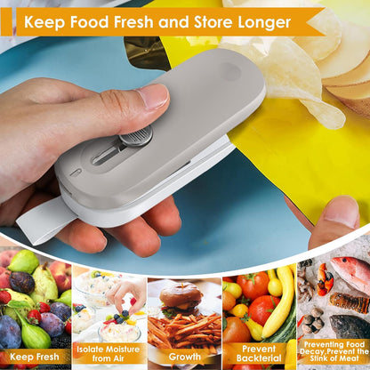 Mini Bag Sealer, 2 in 1 Bag Sealer Heat Seal with Cutter and with Lanyard, Mini Bag Resealer Machine for Plastic Bags Snack Bags Food Storage (Batteries Included)