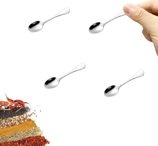 4 PCS Tiny Stainless Steel Spoons, [Upgraded Larger Size, 3.54"] Mini Spoons for Spices Jars, Small Condiment Spoon for Spices, Salt, Sugar, Pepper, Honey