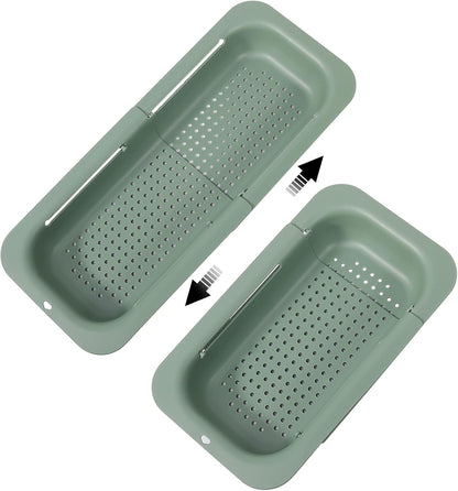 Collapsible Sink Colanders and Strainers Basket Over the Sink Colander Collapsible Colander Extendable Plastic Fruit Vegetable Strainer Drainer Basket for Kitchen(Length 14.3 inch-19.4 inch) (Pink)
