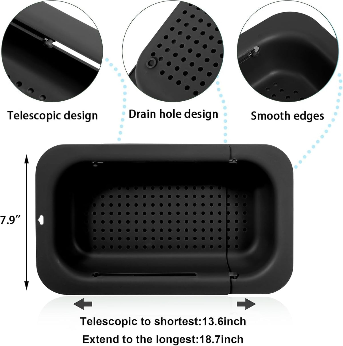 Collapsible Sink Colanders and Strainers Basket Over the Sink Colander Collapsible Colander Extendable Plastic Fruit Vegetable Strainer Drainer Basket for Kitchen(Length 14.3 inch-19.4 inch) (Pink)