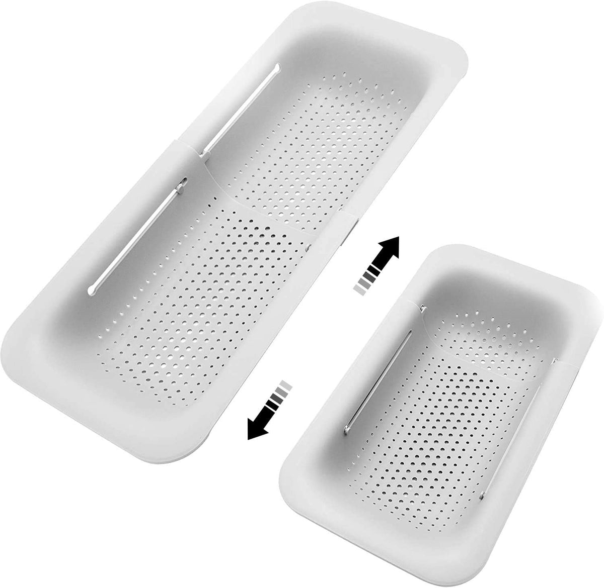 Collapsible Sink Colanders and Strainers Basket Over the Sink Colander Collapsible Colander Extendable Plastic Fruit Vegetable Strainer Drainer Basket for Kitchen(Length 14.3 inch-19.4 inch) (Pink)