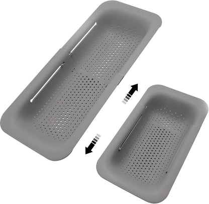 Collapsible Sink Colanders and Strainers Basket Over the Sink Colander Collapsible Colander Extendable Plastic Fruit Vegetable Strainer Drainer Basket for Kitchen(Length 14.3 inch-19.4 inch) (Pink)
