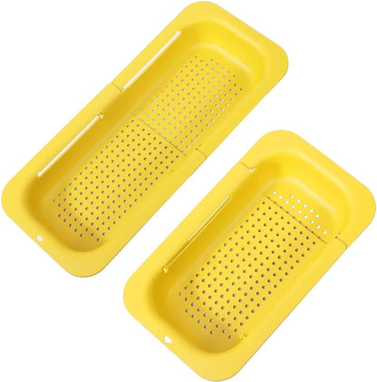 Collapsible Sink Colanders and Strainers Basket Over the Sink Colander Collapsible Colander Extendable Plastic Fruit Vegetable Strainer Drainer Basket for Kitchen(Length 14.3 inch-19.4 inch) (Pink)