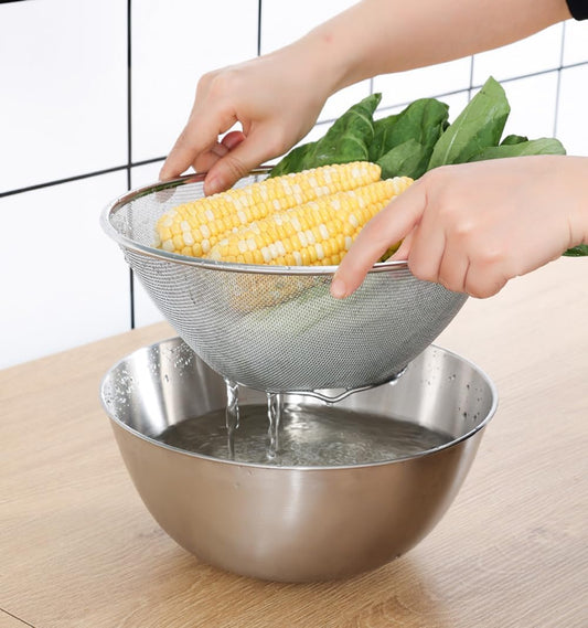 1PC Stainless Steel Rice Washing Sieve Strainer 7inch Kitchen Mesh Net Strainer Basket Drainer Washing Bowl Sieve Sifters for Vegetable Fruits Rice Washing