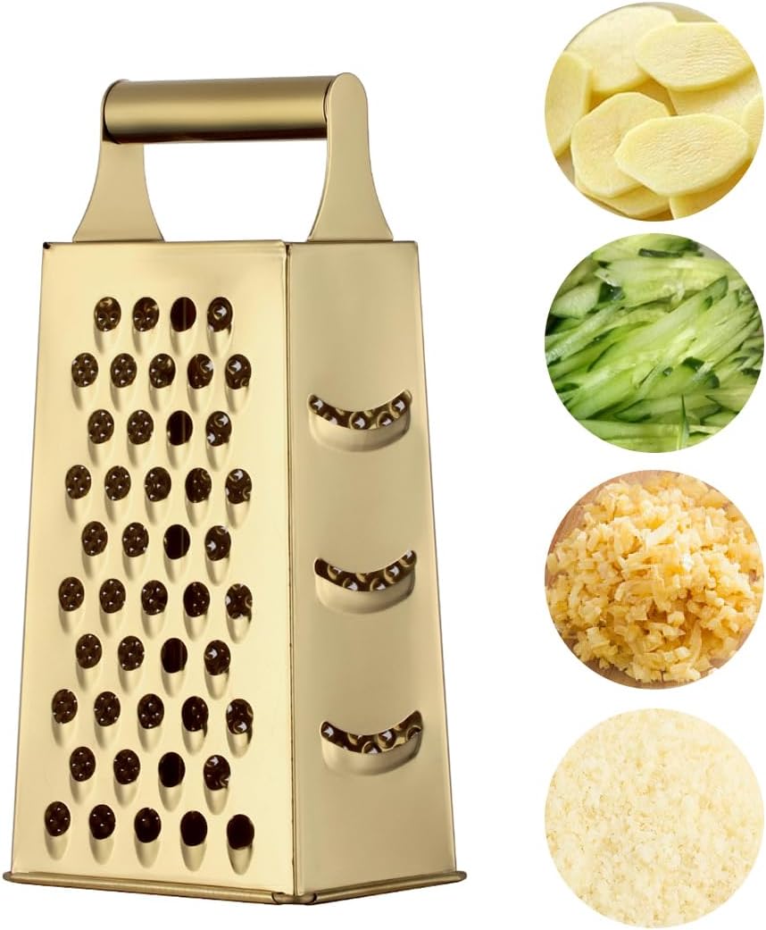 Rainbow Cheese Grater Handheld Grater for Kitchen, Stainless Steel 4 Sided Cheese Grater with Handle for Grinding Shredding & Slicing, Dishwasher Safe