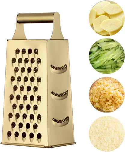 Rainbow Cheese Grater Handheld Grater for Kitchen, Stainless Steel 4 Sided Cheese Grater with Handle for Grinding Shredding & Slicing, Dishwasher Safe