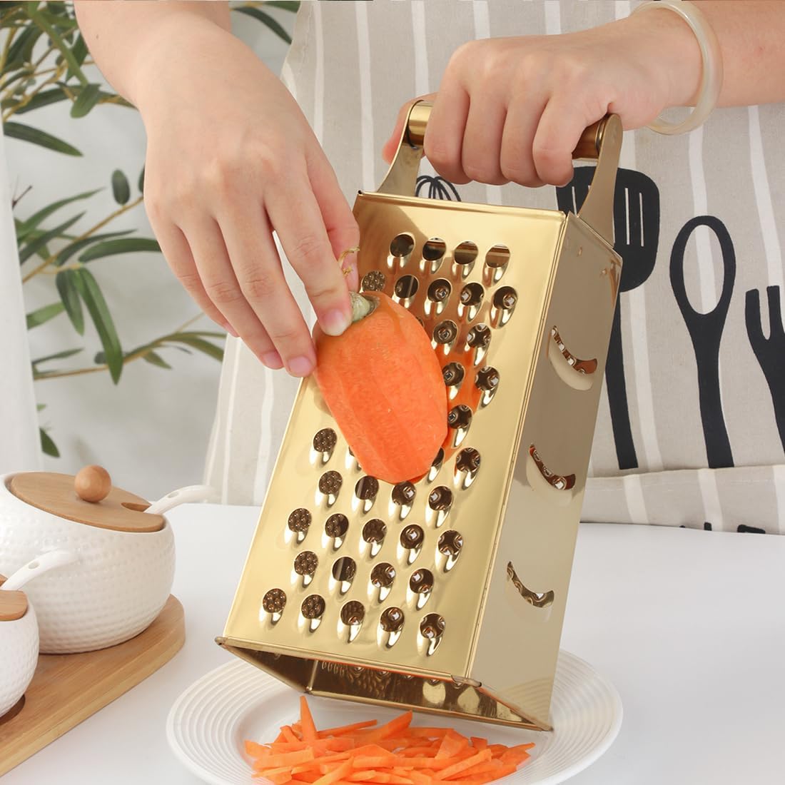 Rainbow Cheese Grater Handheld Grater for Kitchen, Stainless Steel 4 Sided Cheese Grater with Handle for Grinding Shredding & Slicing, Dishwasher Safe