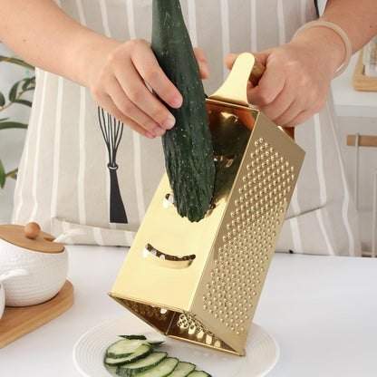 Rainbow Cheese Grater Handheld Grater for Kitchen, Stainless Steel 4 Sided Cheese Grater with Handle for Grinding Shredding & Slicing, Dishwasher Safe