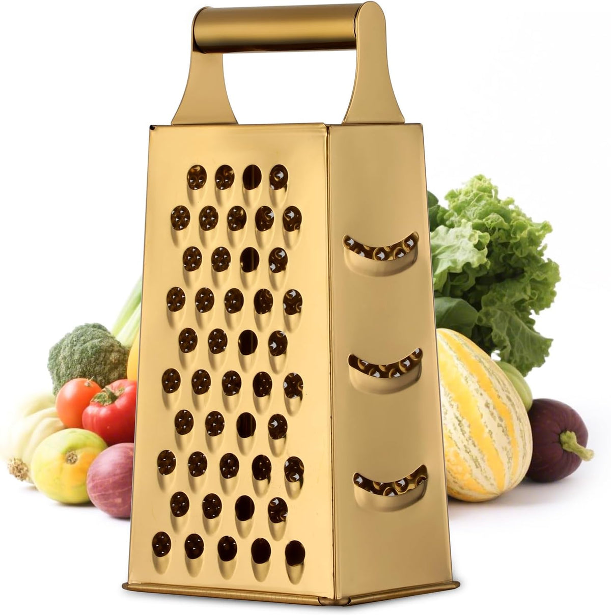 Rainbow Cheese Grater Handheld Grater for Kitchen, Stainless Steel 4 Sided Cheese Grater with Handle for Grinding Shredding & Slicing, Dishwasher Safe