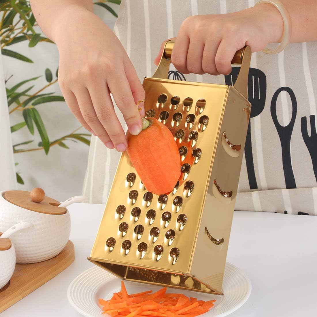 Rainbow Cheese Grater Handheld Grater for Kitchen, Stainless Steel 4 Sided Cheese Grater with Handle for Grinding Shredding & Slicing, Dishwasher Safe