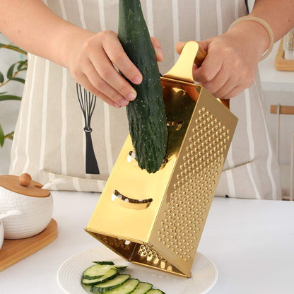Rainbow Cheese Grater Handheld Grater for Kitchen, Stainless Steel 4 Sided Cheese Grater with Handle for Grinding Shredding & Slicing, Dishwasher Safe