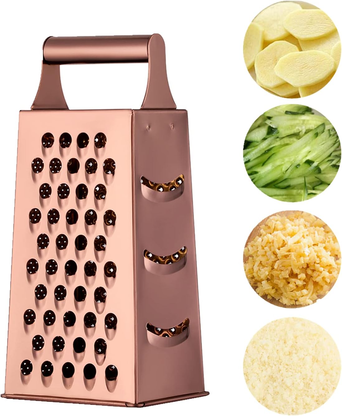 Rainbow Cheese Grater Handheld Grater for Kitchen, Stainless Steel 4 Sided Cheese Grater with Handle for Grinding Shredding & Slicing, Dishwasher Safe