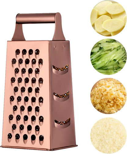 Rainbow Cheese Grater Handheld Grater for Kitchen, Stainless Steel 4 Sided Cheese Grater with Handle for Grinding Shredding & Slicing, Dishwasher Safe