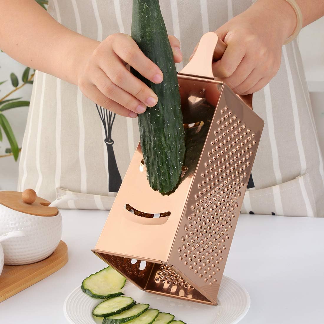Rainbow Cheese Grater Handheld Grater for Kitchen, Stainless Steel 4 Sided Cheese Grater with Handle for Grinding Shredding & Slicing, Dishwasher Safe