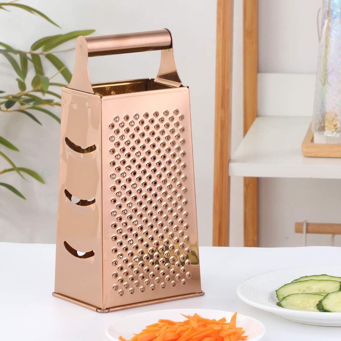 Rainbow Cheese Grater Handheld Grater for Kitchen, Stainless Steel 4 Sided Cheese Grater with Handle for Grinding Shredding & Slicing, Dishwasher Safe