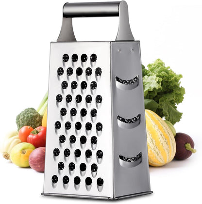 Rainbow Cheese Grater Handheld Grater for Kitchen, Stainless Steel 4 Sided Cheese Grater with Handle for Grinding Shredding & Slicing, Dishwasher Safe