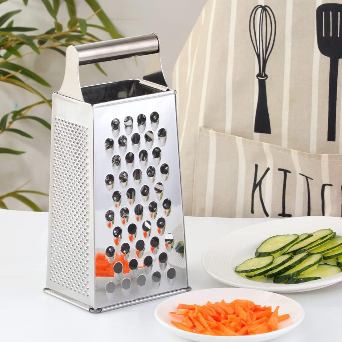 Rainbow Cheese Grater Handheld Grater for Kitchen, Stainless Steel 4 Sided Cheese Grater with Handle for Grinding Shredding & Slicing, Dishwasher Safe