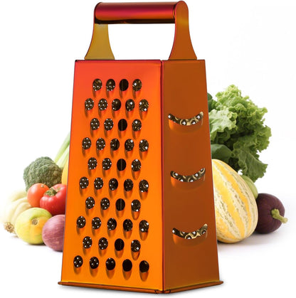 Rainbow Cheese Grater Handheld Grater for Kitchen, Stainless Steel 4 Sided Cheese Grater with Handle for Grinding Shredding & Slicing, Dishwasher Safe