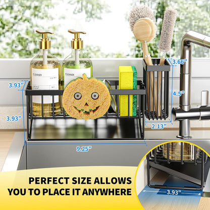 Cisily Sink Caddy Sponge Holder for Kitchen with Brush Holder and Stainless Steel Self Drain Tray, Rustproof Kitchen Sink Organizer for Sponge, Soap Dispenser Storage Accessories