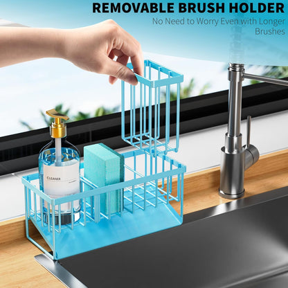 Cisily Sink Caddy Sponge Holder for Kitchen with Brush Holder and Stainless Steel Self Drain Tray, Rustproof Kitchen Sink Organizer for Sponge, Soap Dispenser Storage Accessories