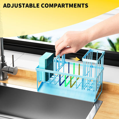 Cisily Sink Caddy Sponge Holder for Kitchen with Brush Holder and Stainless Steel Self Drain Tray, Rustproof Kitchen Sink Organizer for Sponge, Soap Dispenser Storage Accessories