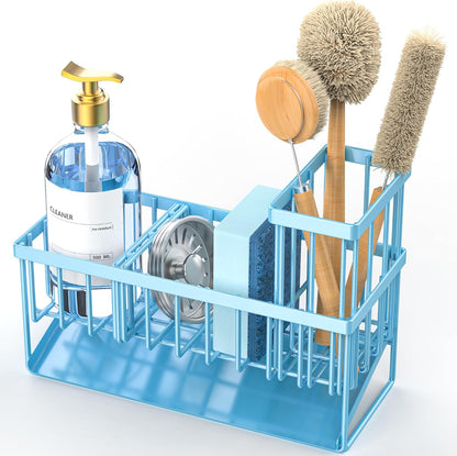 Cisily Sink Caddy Sponge Holder for Kitchen with Brush Holder and Stainless Steel Self Drain Tray, Rustproof Kitchen Sink Organizer for Sponge, Soap Dispenser Storage Accessories