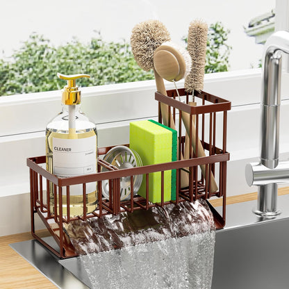 Cisily Sink Caddy Sponge Holder for Kitchen with Brush Holder and Stainless Steel Self Drain Tray, Rustproof Kitchen Sink Organizer for Sponge, Soap Dispenser Storage Accessories