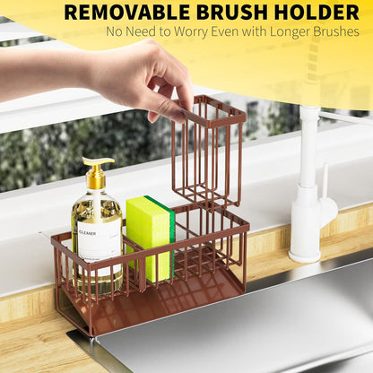Cisily Sink Caddy Sponge Holder for Kitchen with Brush Holder and Stainless Steel Self Drain Tray, Rustproof Kitchen Sink Organizer for Sponge, Soap Dispenser Storage Accessories