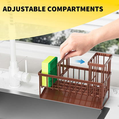 Cisily Sink Caddy Sponge Holder for Kitchen with Brush Holder and Stainless Steel Self Drain Tray, Rustproof Kitchen Sink Organizer for Sponge, Soap Dispenser Storage Accessories
