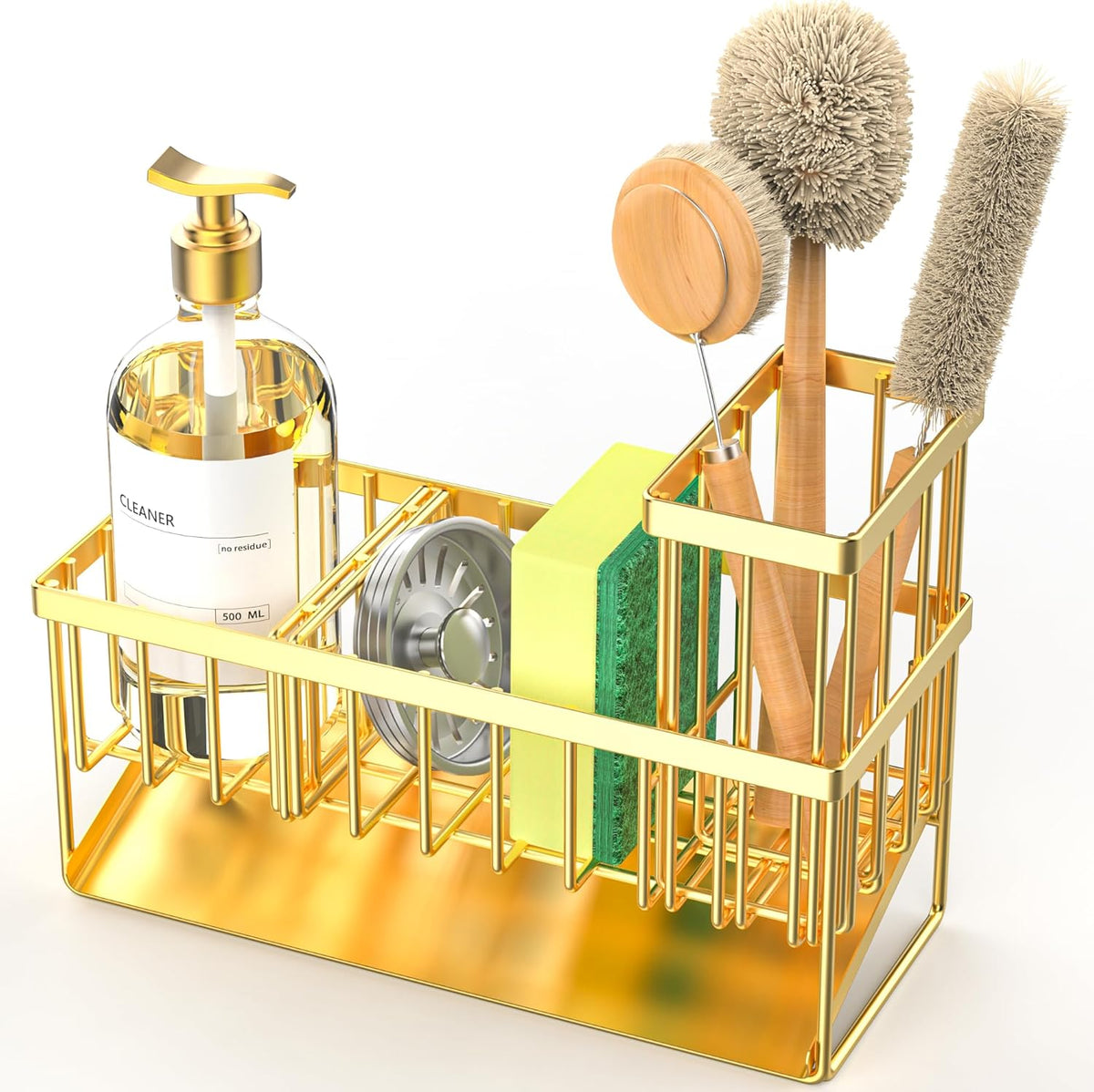 Cisily Sink Caddy Sponge Holder for Kitchen with Brush Holder and Stainless Steel Self Drain Tray, Rustproof Kitchen Sink Organizer for Sponge, Soap Dispenser Storage Accessories