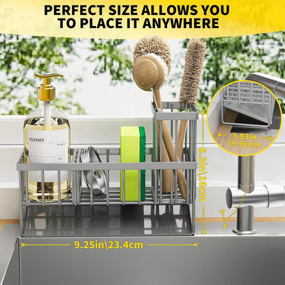 Cisily Sink Caddy Sponge Holder for Kitchen with Brush Holder and Stainless Steel Self Drain Tray, Rustproof Kitchen Sink Organizer for Sponge, Soap Dispenser Storage Accessories