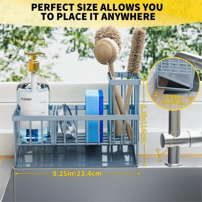 Cisily Sink Caddy Sponge Holder for Kitchen with Brush Holder and Stainless Steel Self Drain Tray, Rustproof Kitchen Sink Organizer for Sponge, Soap Dispenser Storage Accessories