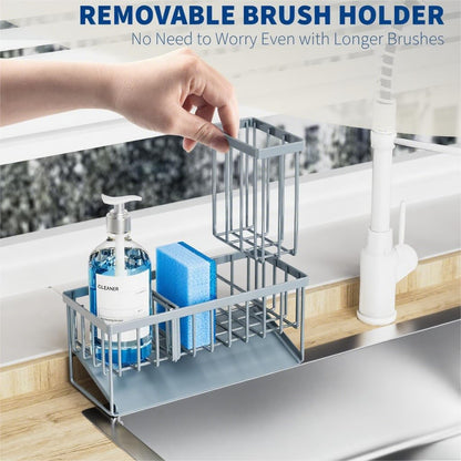 Cisily Sink Caddy Sponge Holder for Kitchen with Brush Holder and Stainless Steel Self Drain Tray, Rustproof Kitchen Sink Organizer for Sponge, Soap Dispenser Storage Accessories