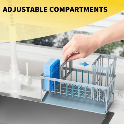Cisily Sink Caddy Sponge Holder for Kitchen with Brush Holder and Stainless Steel Self Drain Tray, Rustproof Kitchen Sink Organizer for Sponge, Soap Dispenser Storage Accessories