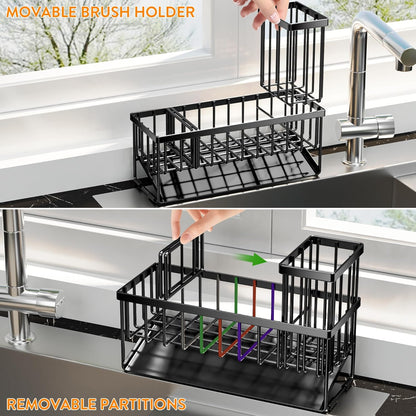 Cisily Sink Caddy Sponge Holder for Kitchen with Brush Holder and Stainless Steel Self Drain Tray, Rustproof Kitchen Sink Organizer for Sponge, Soap Dispenser Storage Accessories