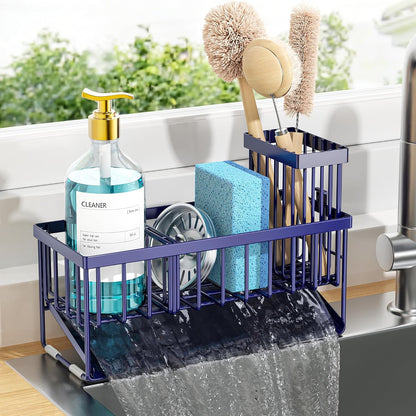 Cisily Sink Caddy Sponge Holder for Kitchen with Brush Holder and Stainless Steel Self Drain Tray, Rustproof Kitchen Sink Organizer for Sponge, Soap Dispenser Storage Accessories