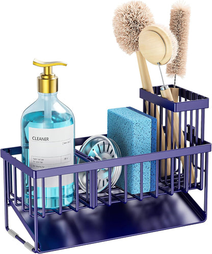 Cisily Sink Caddy Sponge Holder for Kitchen with Brush Holder and Stainless Steel Self Drain Tray, Rustproof Kitchen Sink Organizer for Sponge, Soap Dispenser Storage Accessories