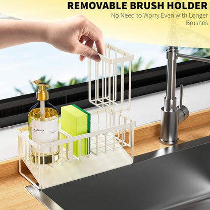 Cisily Sink Caddy Sponge Holder for Kitchen with Brush Holder and Stainless Steel Self Drain Tray, Rustproof Kitchen Sink Organizer for Sponge, Soap Dispenser Storage Accessories