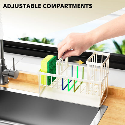 Cisily Sink Caddy Sponge Holder for Kitchen with Brush Holder and Stainless Steel Self Drain Tray, Rustproof Kitchen Sink Organizer for Sponge, Soap Dispenser Storage Accessories