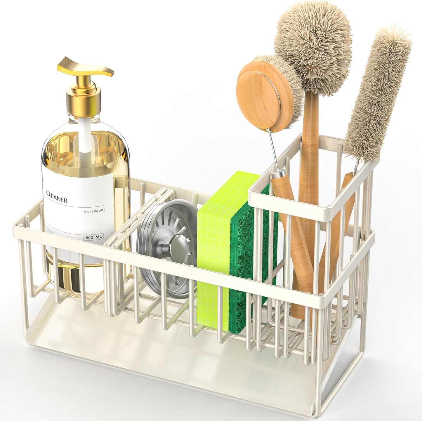 Cisily Sink Caddy Sponge Holder for Kitchen with Brush Holder and Stainless Steel Self Drain Tray, Rustproof Kitchen Sink Organizer for Sponge, Soap Dispenser Storage Accessories