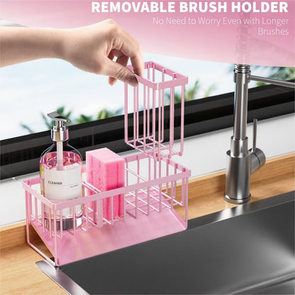 Cisily Sink Caddy Sponge Holder for Kitchen with Brush Holder and Stainless Steel Self Drain Tray, Rustproof Kitchen Sink Organizer for Sponge, Soap Dispenser Storage Accessories