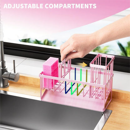 Cisily Sink Caddy Sponge Holder for Kitchen with Brush Holder and Stainless Steel Self Drain Tray, Rustproof Kitchen Sink Organizer for Sponge, Soap Dispenser Storage Accessories
