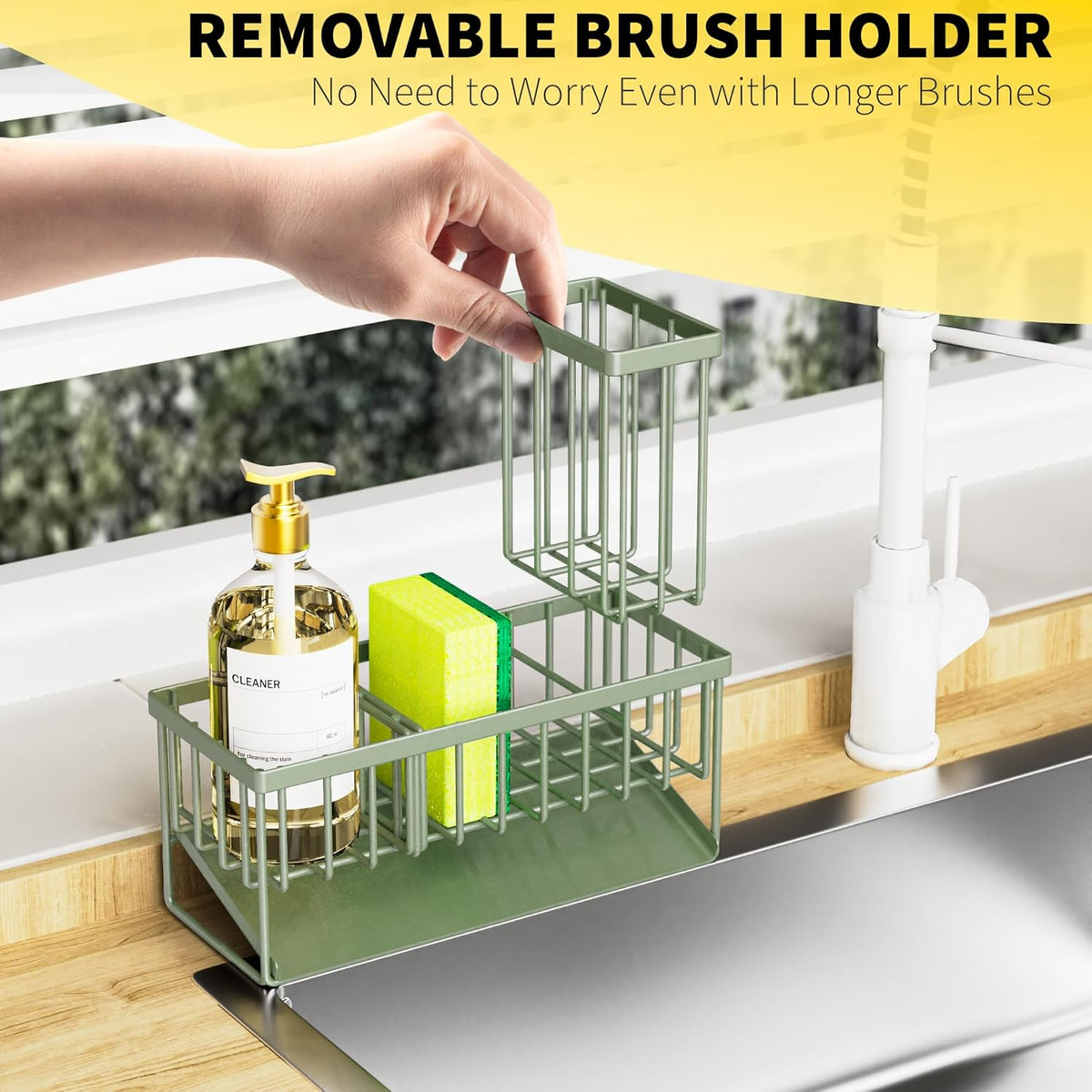 Cisily Sink Caddy Sponge Holder for Kitchen with Brush Holder and Stainless Steel Self Drain Tray, Rustproof Kitchen Sink Organizer for Sponge, Soap Dispenser Storage Accessories