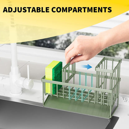 Cisily Sink Caddy Sponge Holder for Kitchen with Brush Holder and Stainless Steel Self Drain Tray, Rustproof Kitchen Sink Organizer for Sponge, Soap Dispenser Storage Accessories