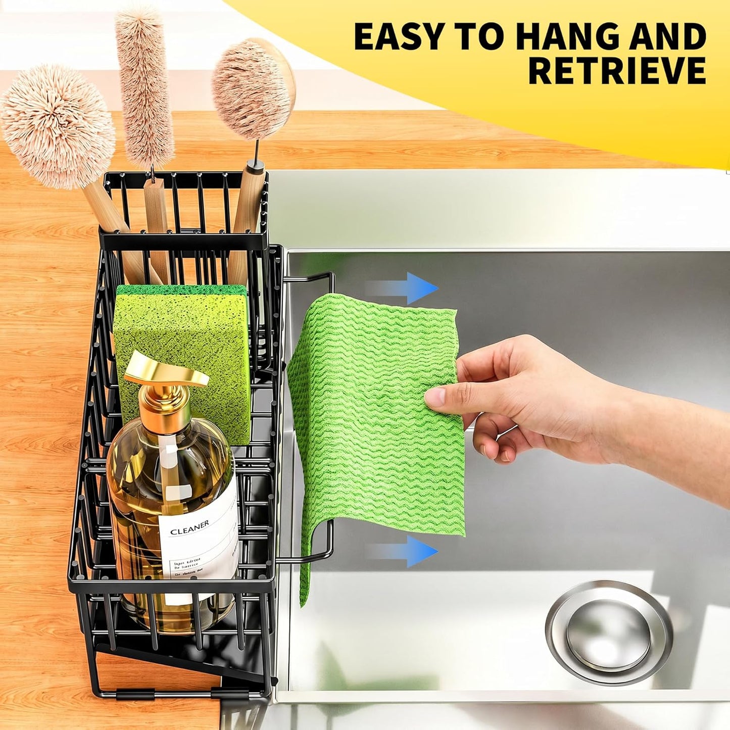 Cisily Sink Caddy Sponge Holder for Kitchen with Brush Holder and Stainless Steel Self Drain Tray, Rustproof Kitchen Sink Organizer for Sponge, Soap Dispenser Storage Accessories