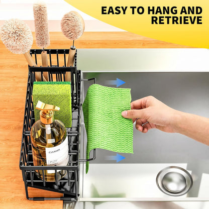 Cisily Sink Caddy Sponge Holder for Kitchen with Brush Holder and Stainless Steel Self Drain Tray, Rustproof Kitchen Sink Organizer for Sponge, Soap Dispenser Storage Accessories