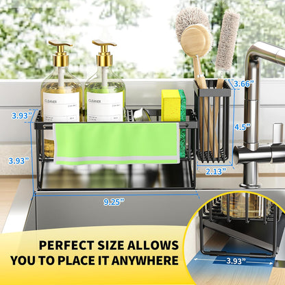 Cisily Sink Caddy Sponge Holder for Kitchen with Brush Holder and Stainless Steel Self Drain Tray, Rustproof Kitchen Sink Organizer for Sponge, Soap Dispenser Storage Accessories