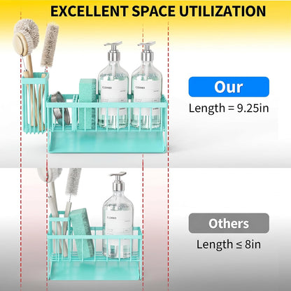 Cisily Sink Caddy Sponge Holder for Kitchen with Brush Holder and Stainless Steel Self Drain Tray, Rustproof Kitchen Sink Organizer for Sponge, Soap Dispenser Storage Accessories